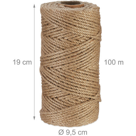 Relaxdays - Lot De 2 Rouleaux Ficelle Jute 50 M - Corde Naturelle Pour DIY, Jardin, Emballage - Épaisseur 5 Mm