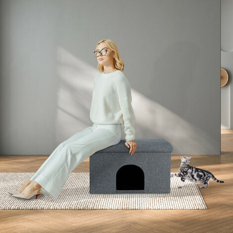 Relaxdays Grotte pour chat et chien, surface d’assise, pliable, cachette, H x L x P : 38,5 x 64,5 x 37,5 cm, grise