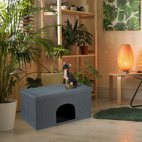 Relaxdays Grotte pour chat et chien, surface d’assise, pliable, cachette, H x L x P : 38,5 x 64,5 x 37,5 cm, grise