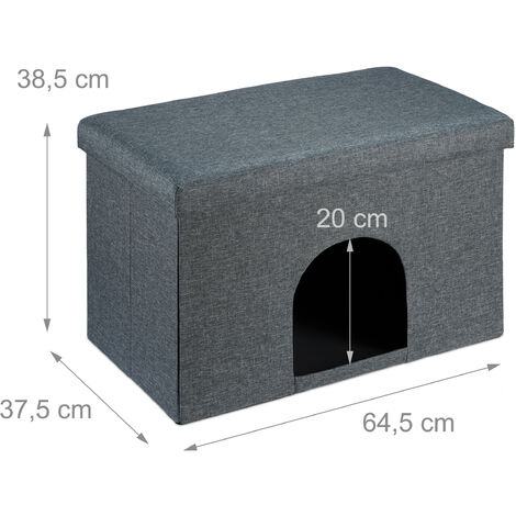 Relaxdays Grotte pour chat et chien, surface d’assise, pliable, cachette, H x L x P : 38,5 x 64,5 x 37,5 cm, grise