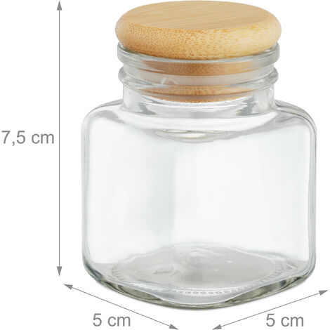 Relaxdays Salière & poivrière, lot de 12, 100 ml, étiquettes, entonnoir, marqueur, verre et bambou, transparent & nature