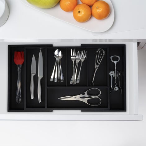 Relaxdays Boîte à Couverts Tiroir, Extensible, Largeur Variable, 5-7 Casiers, Organiseur Bambou, HLP 5x48x33,5cm, Blanc - Maison