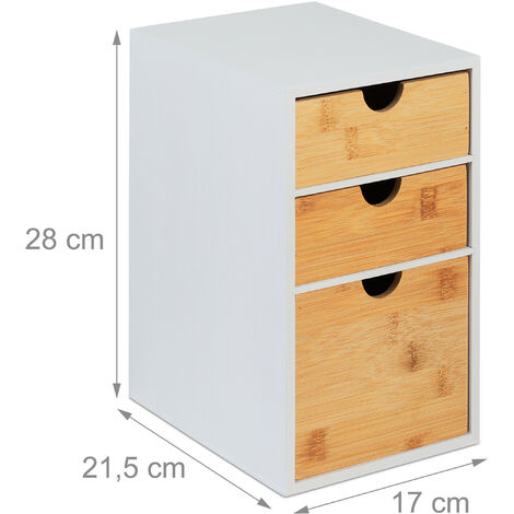 Relaxdays Organiseur à Compartiments Bambou 3 Tiroirs Rangement Bureau Noir Nature