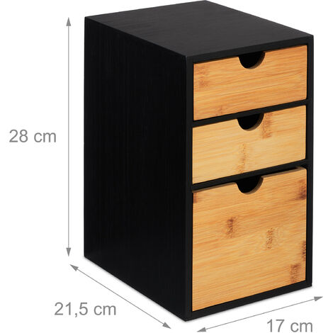 Organisateur bureau, 2 tiroirs, 3 compartiments, bambou, HxLxP : 12 x 24 x 14,5 cm, rangement, nature, Relaxdays | Leroy Merlin