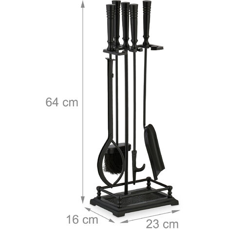 Lot de 5 ustensiles de cheminée - tisonnier, balai, pelle