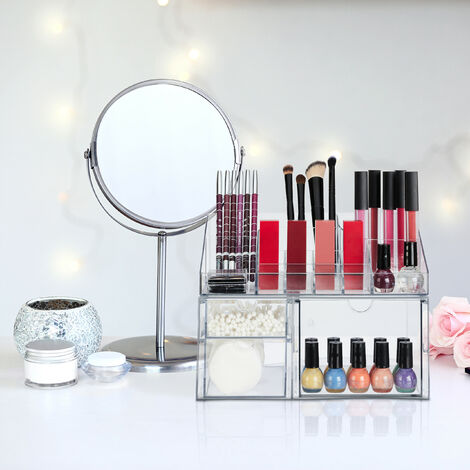 Relaxdays Organiseur Maquillage Acrylique Transparent Avec Tiroir 10 X 28 X 18 Cm