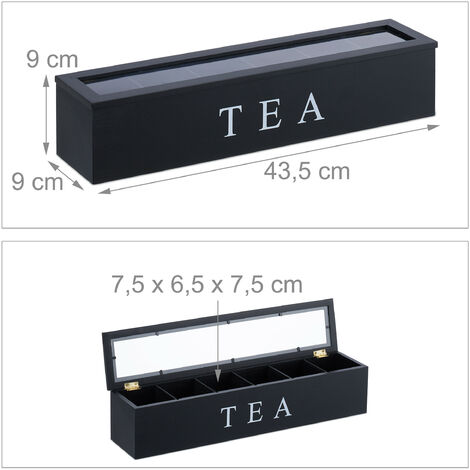 Relaxdays Boîte à thé coffret à thé organiseur bois 8 compartiments  couvercle aromes HxlxP: 8,5 x 30,5 x 15,5 cm, marron