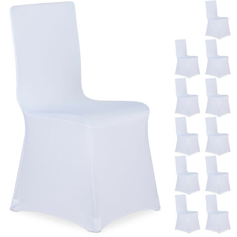 Housses de chaise, lot de 12, extensible, universel, lavable, décoration de mariage, banquet, blanc (1/5)