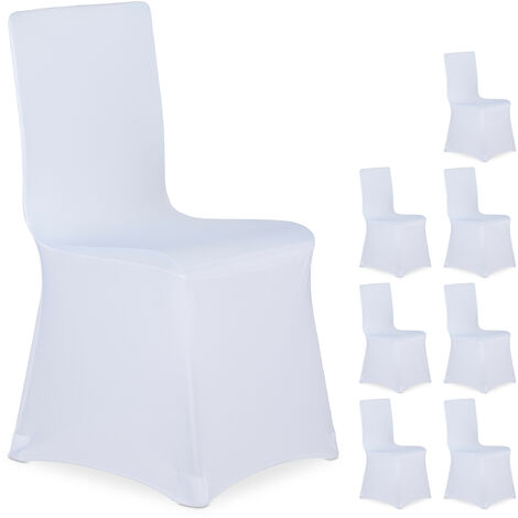 Housses de chaise, lot de 8, extensible, universel, lavable, décoration de mariage, banquet, blanc (1/5)