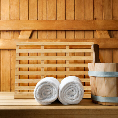 Relaxdays Tapis en Bambou Résistant Humidité Anti-glisse Bord textile  Sortie de Bain Douche SDB, 53 x 152 cm, nature
