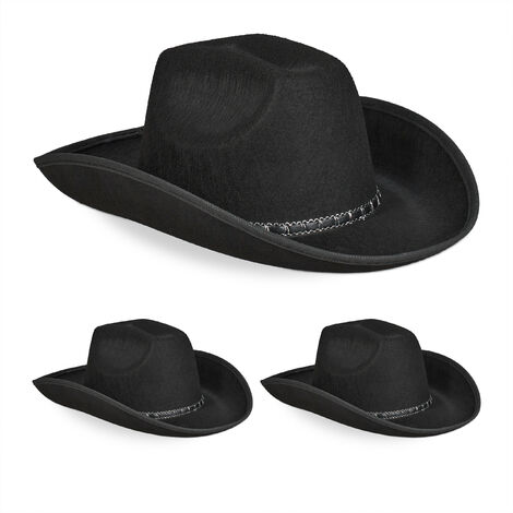Relaxdays chapeau de cowboy, lot de 3, déguisement western, carnaval, fêtes  à thèmes, pour adultes, noir