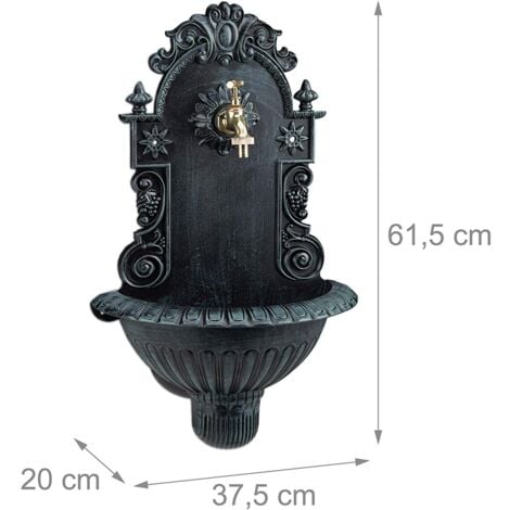 Relaxdays Fontaine de jardin murale antique design nostalgique antiquités jardin robinet 62 x 38 x 20 cm, vert