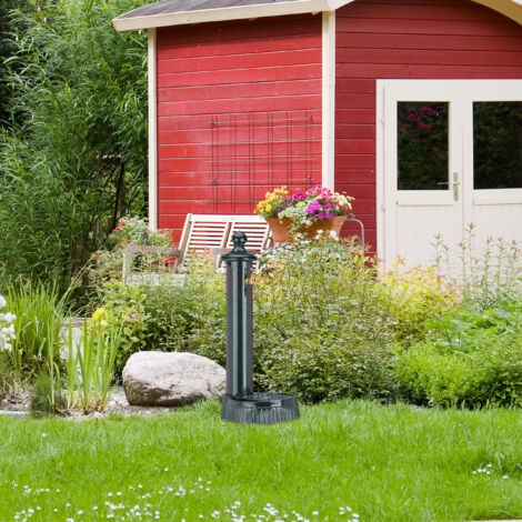 Relaxdays Fontaine de jardin antique design nostalgique antiquité aluminium jardin robinet HxlxP: 61x25x31cm, vert foncé