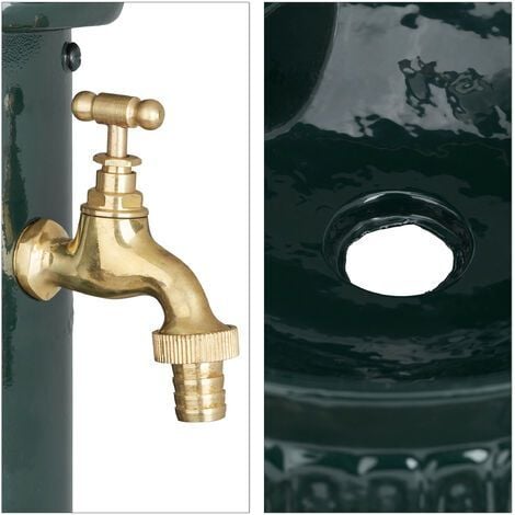 Relaxdays Fontaine de jardin antique design nostalgique antiquité aluminium jardin robinet HxlxP: 61x25x31cm, vert foncé