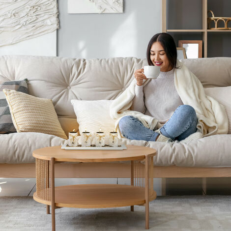 Relaxdays Porte-Bougies Doré Lot De 3 Avec Plateau Feuille Et Pierres Décoratives - 50 Cm - Ambiance Cosy