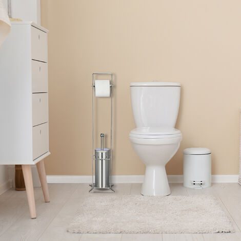 Relaxdays brosse WC et dérouleur papier, ensemble WC, bambou & métal,  accessoire toilette, 60x20x20 cm, nature/noir