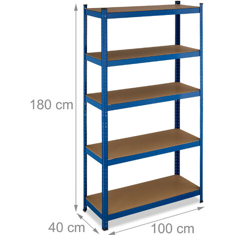 Relaxdays Etagère charge lourde établi jusqu'à 900 kg 5 niveaux 60 cm  profondeur métal et MDF HxlxP: 180 x 100 x 60 cm, gris