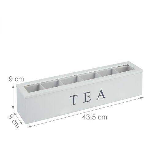 Relaxdays Boîte à thé en bambou 8 compartiments Coffret sachets thé vrac  HxlxP : 9 x 28 x 16 cm Fenêtre transparente, nature
