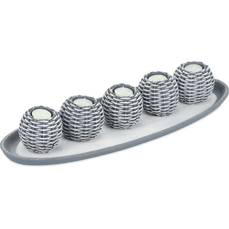 Relaxdays Porte-Bougies Doré Lot De 3 Avec Plateau Feuille Et Pierres Décoratives - 50 Cm - Ambiance Cosy