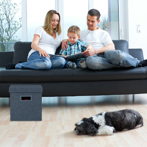 Tabouret Pliable Relaxdays Avec Couvercle Et Poignées - Pouf Rangement Bleu-Gris