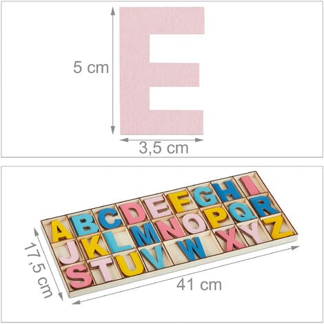 Relaxdays Lettre en bois, lot de 104, A à Z, hauteur : 5 cm, alphabet pour décorer ou bricoler, colorée
