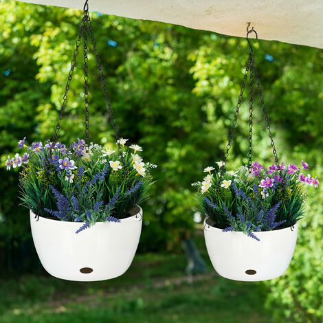Pots De Fleurs Avec Réservoir D'eau – Lot De 2, Suspension, Blanc, H60 X D24 Cm, Pour Intérieur Et Extérieur