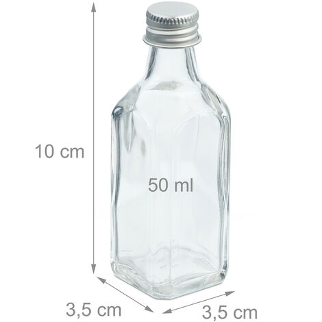 Relaxdays Mini bouteilles en verre, lot de 25, petites fioles à remplir, 50 ml, bouchon à vis, transparent/argenté - Au quotidien