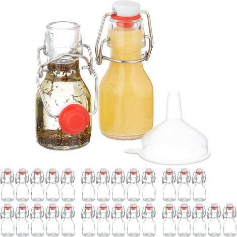 Relaxdays – Lot de 30 mini bouteilles en verre 50 ml – Fermeture à étrier étanche – Entonnoir inclus – Pour huiles, spiritueux et épices