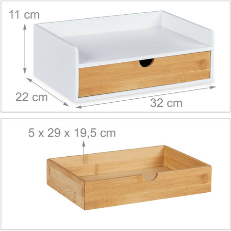 Relaxdays Organisateur Bureau Bambou Avec Tiroir - Rangement Documents A4, Noir Et Nature - 11x32x22 Cm