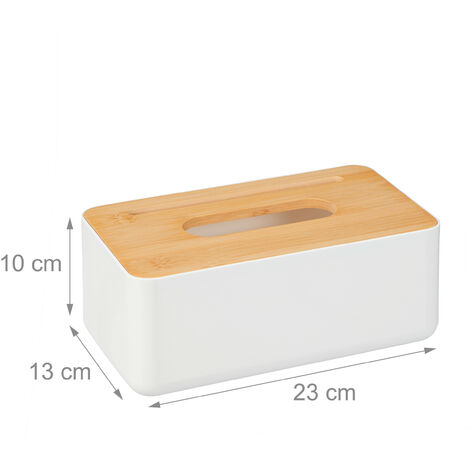 Relaxdays Boîte à Mouchoirs Design Élégant Couvercle Bois – Blanc Et Naturel, Parfait Pour Salle De Bain Et Salon