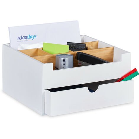 Relaxdays Organisateur De Bureau, 1 Compartiment, Bambou, Empilable, Multifonction, HxLxP Env 12 5x35 X31cm Anthracite 85662335