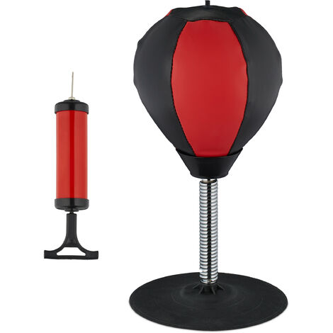 Relaxdays Punching-ball de table, mini sac de frappe pour le bureau, soulager le stress, ballon poire boxe, noir/rouge (1/5)