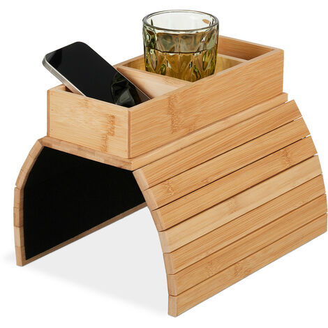 Relaxdays Tablette D’Accoudoir Bambou Pliable – Support Canapé Pour Boissons & Télécommande, Naturel & Noir, 42 X 34 Cm