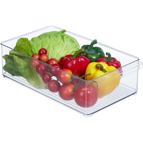 Organiseur de frigo pour vos aliments, lot de 2, rangement, avec poignée, H x L x P : env. 10x20,5x36,5 cm, transparent (1/5)