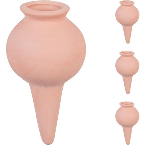 Relaxdays Arrosage en terre cuite, lot de 4, H x D : 12 x 6 cm, intérieur (chambre) et extérieur (balcon), marron