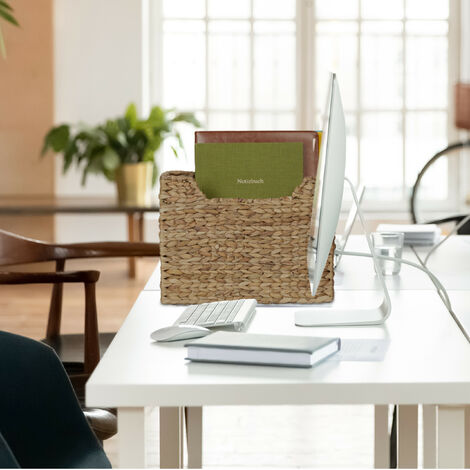 Porte-journaux Tressé En Jacinthe D'eau - 3 Compartiments, 35x24x32 Cm, Rangement Naturel Pour Salon Ou Bureau
