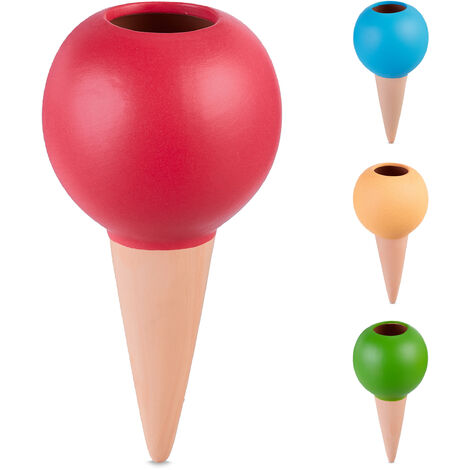 Relaxdays Arrosage en terre cuite, lot de 4, pour plantes, 300 ml chacun, cône d’arrosage, multicolore (1/5)