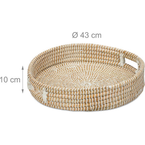 Plateau De Service Tissé Avec Poignées, 30,5 Cm, Panier Rond En Rotin Tressé Pour Le Dîner, Les Fêtes, Le Petit Déjeuner, Le Café, Le Thé, Les Boissons, Les Collations