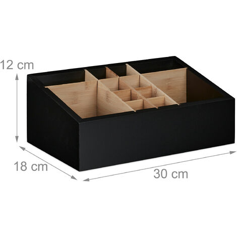 Organiseur Bureau Bambou Relaxdays - 3 Tiroirs Avec Cloisons Amovibles - 33x30x31 Cm - Naturel