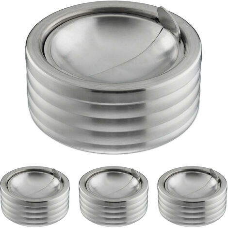 Cendrier Extérieur HENDI Avec Couvercle - Lot De 3, Inox, Ø90x28mm - Pour Terrasse, Jardin