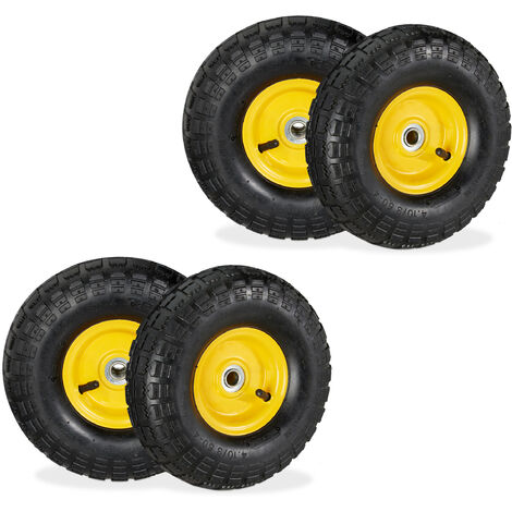 Relaxdays – Lot de 4 roues de diable 4.10/3.50-4 – Charge max 136 kg – Jante acier – Pneumatiques en caoutchouc – Pour chariots et diables