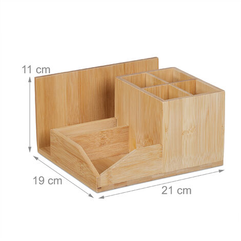 Relaxdays Porte-crayons, pot à stylos 4 compartiments, bureau, HxLxP : 15,5x14,5x14,5 cm, boîte stylos bambou, nature Relaxdays Porte-crayons, pot à stylos 4 compartiments, bureau, HxLxP : 15,5x14,5x14,5 cm, boîte stylos bambou, nature