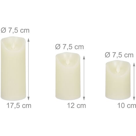 Relaxdays Bougies LED En Verre, 3 Unités, Télécommande