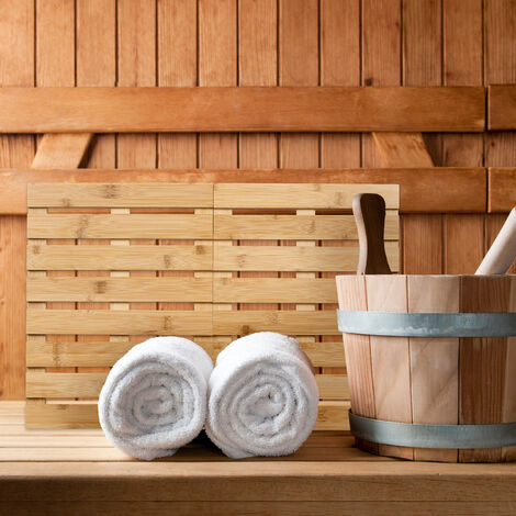 Tapis De Bain En Bambou 60x40 Cm - Relaxdays | Antidérapant, Pliable, Pour Douche, Sauna, Piscine