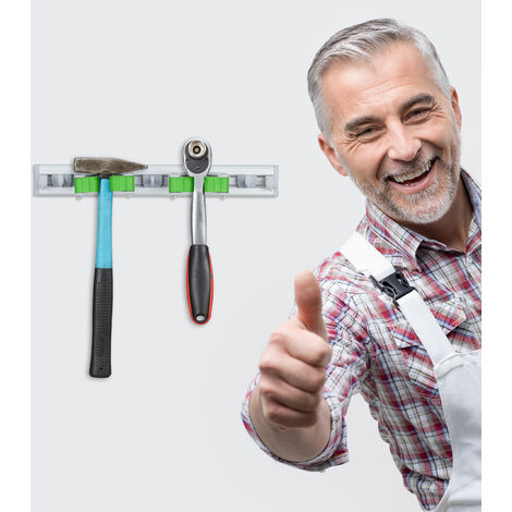 Relaxdays Lot De 2 Porte-Outils Muraux Avec 5 Crochets Et 2 Pinces - Rangement Balais Et Outils De Jardin