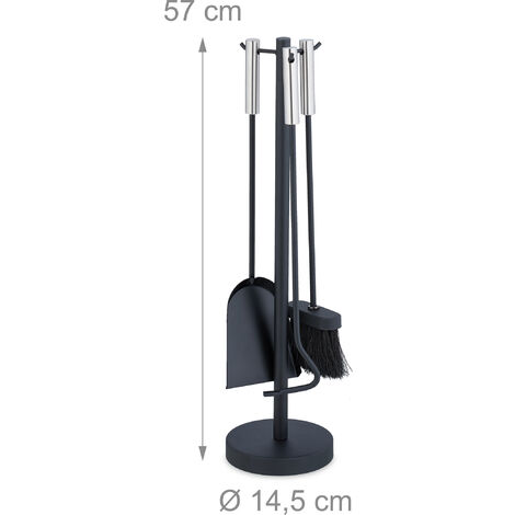 Relaxdays Set D'accessoires Cheminée 5 Pièces - Tisonnier, Pelle à Cendres, Balai, Pince Et Support - En Fer Noir
