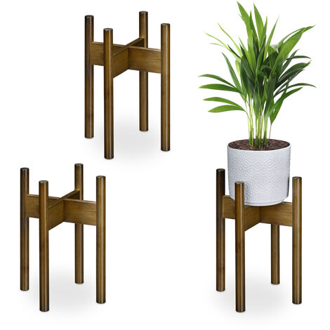 Relaxdays Support à Plantes 3 Niveaux Rond – Bambou & MDF Blanc Nature – Étagère Fleurs Intérieur 73,5 X 28 Cm – Style Scandinave