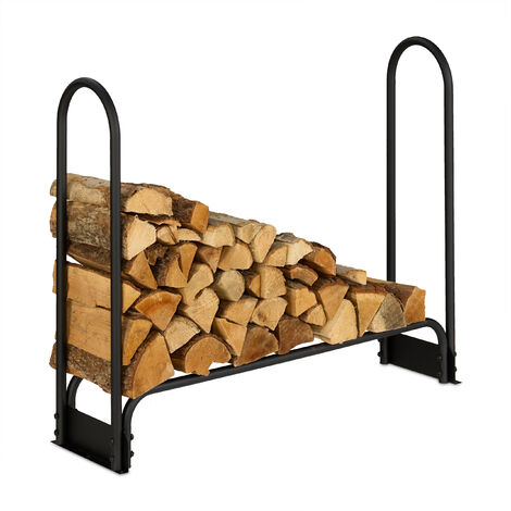 Relaxdays Porte-bûches, HxLxP : 90x110x29 cm, rangement intérieur & extérieur, bûches à partir de 25 cm, métal, noir (1/5)