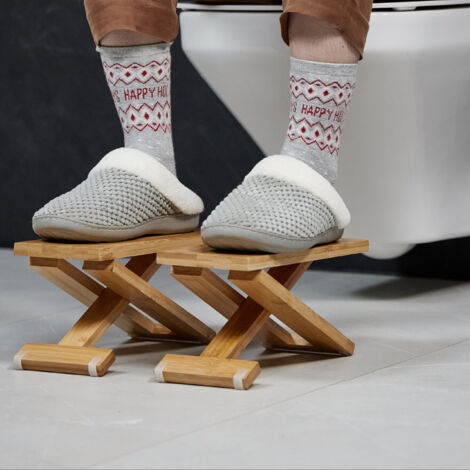 Lot De 2 Repose-Pieds Toilette Pliable En Bambou - Tabouret WC 3 Niveaux Pour Confort Optimal