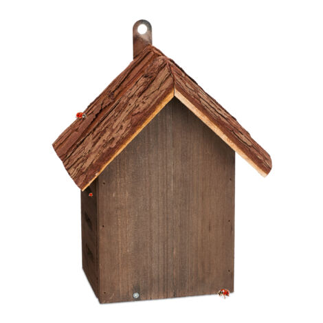 Relaxdays Hôtel à insectes, en bois, à suspendre, pour coccinelles, H x L x P : 22 x 18 x 12 cm, marron